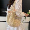 Single shoulder bag, women's casual large capacity woven bag, new hollow grass woven bag, lazy style student beach handbag