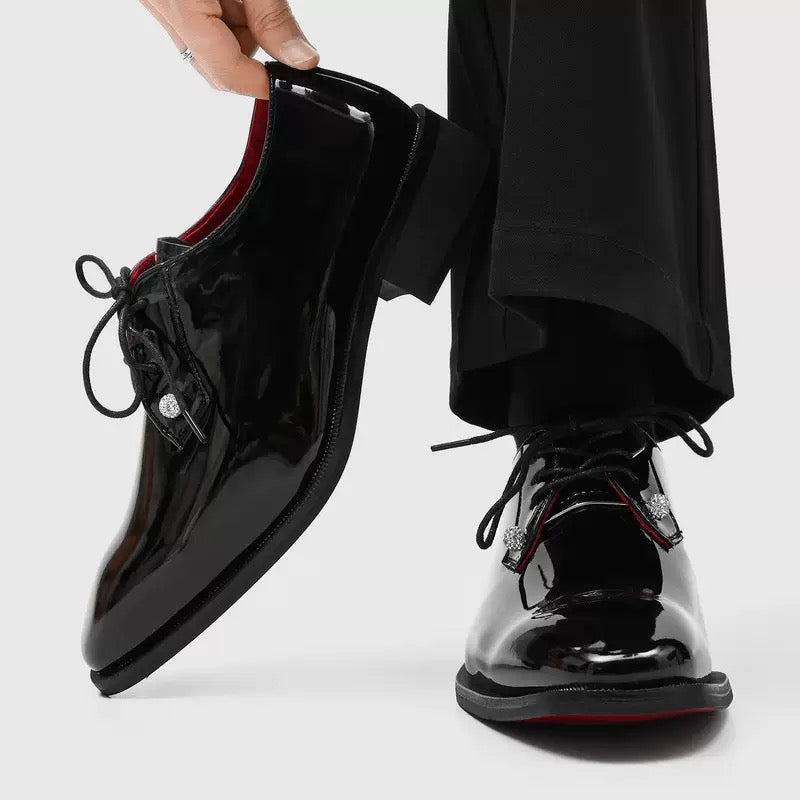 2026 New Edition Glossy Red Leather Shoes for Men - British Style Pointed Toe Business Formal & Casual Wedding Groom Shoes