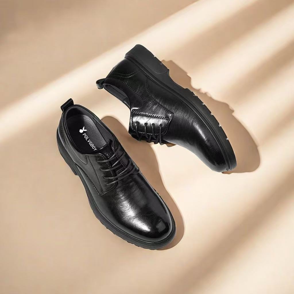Cross border e-commerce Spring and Autumn men's leather shoes lace up British thick soled business leather shoes interview groom's wedding men's shoes
